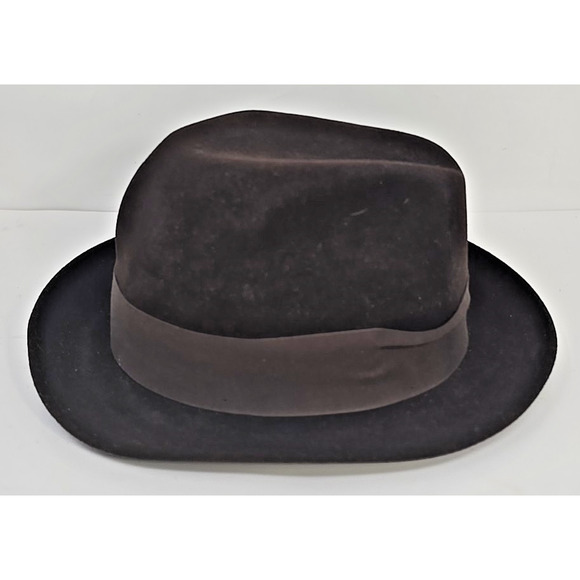 Vintage Godfather Dyna Felt Fedora Brown Hat W/ Feathers 7 1/8" Bee Hats U151 - Picture 3 of 9